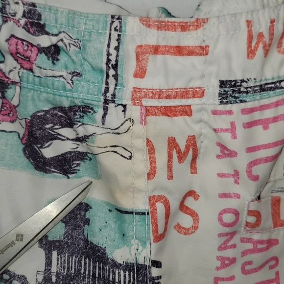 Hollister Board Shorts Hawaiian Tropical Blue Pink Surf Swim Trunk Mens Size M - Picture 9 of 14